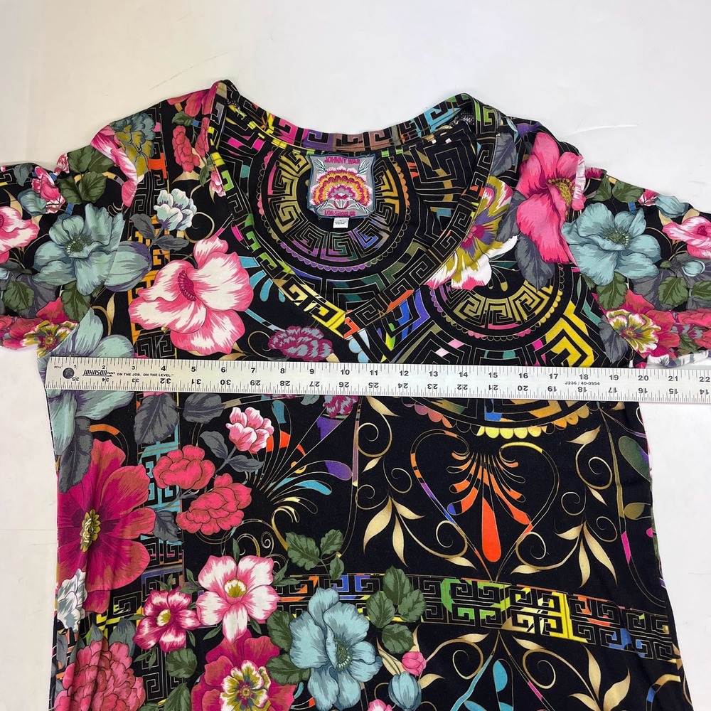 Johnny Was Women's Floral Greek Key Bamboo V-Neck Long Sleeve Top T11821 Size L - Picture 8 of 10